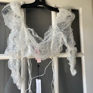 For love and lemons pearl mesh crop top